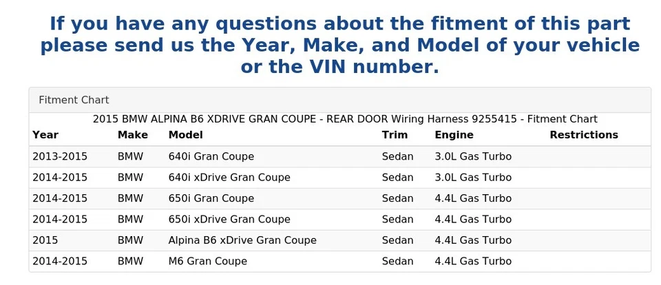 2015 宝马 ALPINA B6 XDRIVE GRAN COUPE - 后门线束 9255415 — 第 4/4 张图片
