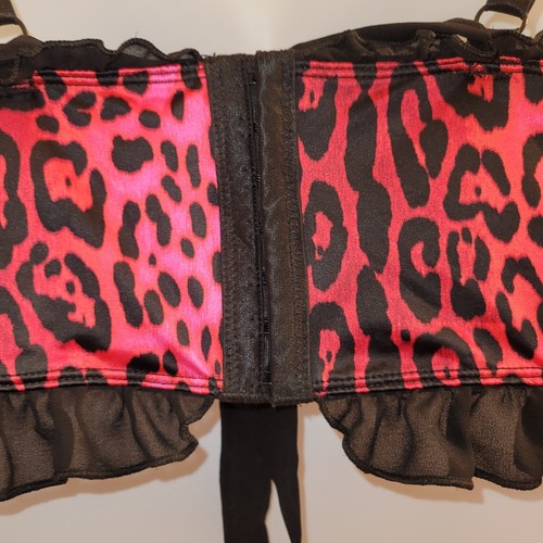 Betsey Johnson Torrid Bra Hot Pink Leopard Satin Underwire Plunge Bralette Sz 0 - Picture 5 of 6