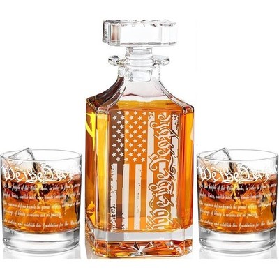 Whiskey Decanter Set Decanter Set with GlassesEngraved American Flag Decanter