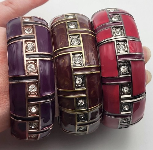 Armreif Clamper Armband Emaille & Strass Metall aufklappbar bunt 3 Stück