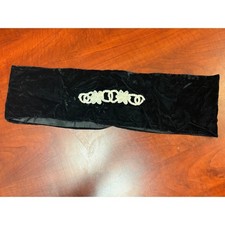 Vintage 1980s Black Velvet Cinch Belt Faux Pearl Floral Hook Eye