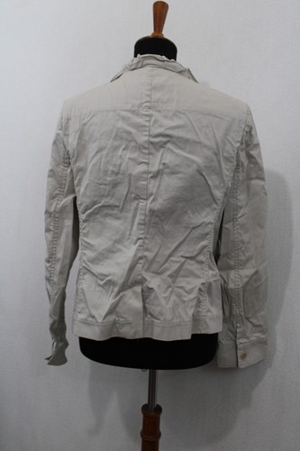 Talbots Sz 12 Light Beige 1 Button Ruffled Jacket Cotton Shoulder Pads Stretch - Picture 6 of 7