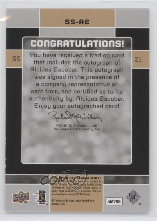 2010 Upper Deck Signature Sensations Alcides Escobar #SS-AE Auto - Image 2 of 2