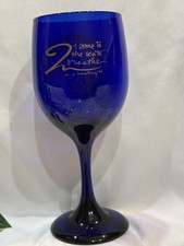 Vintage Cobalt Blue Wine Goblet Gold Script 