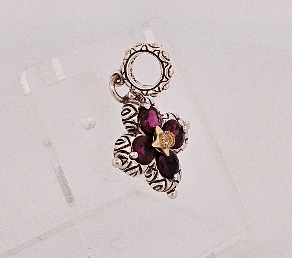 Bixby sterling silver & 18k solid gold rhodolite garnet & white topaz pendant - Image 3 of 4