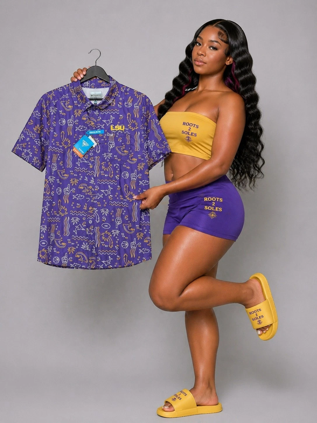 Large LSU Tigers Columbia PFG Omni-Shade Large Button Down Shirt Men's