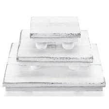 3pcs Square Wooden Tiered Riser Display Stands Wood Riser Pedestal Holder Tie...