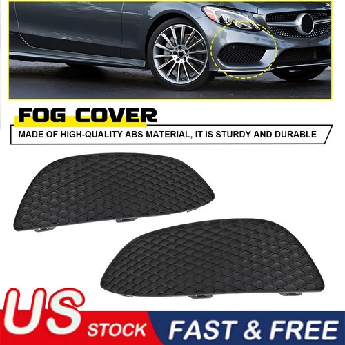 Pair Fog Light Cover Grille Bezel LH & RH Black For 2015-18 Mercedes Benz C300