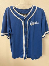 VNTG 90s Starter Athletics Blue Button Down Baseball Jersey Shirt MENS Medium