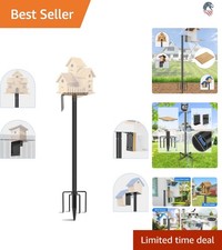 92 Inch Heavy Duty Bird Feeder Pole Kit with Wooden Board 5-Prong Base for Ou...