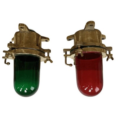 Vintage Brass Red Green Ship Navigation Lights Nautical Marine Set