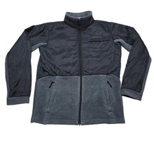 Columbia Boys Fleece Jacket Large 14/16 Gray Black Full Zip Nylon Overlay