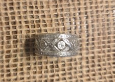 925 Sterling Silver C Z Wide Band Ring Size 6