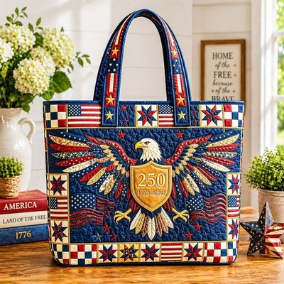 Patriotic Eagle Quilted Tote Bag, 250th Anniversary Tote Bag, USA 1776 2026 Shou