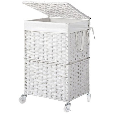 Chrislley 90L Slim Laundry Hamper with Wheels, Rolling Laundry Basket with Li...