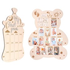 2 Pcs My First Year Picture Frame Year Photo Display Wood Board Baby's First ...