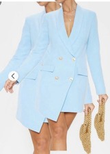 Pretty Little Thing Baby Blue Blazer Dress with Gold Buttons Size 2