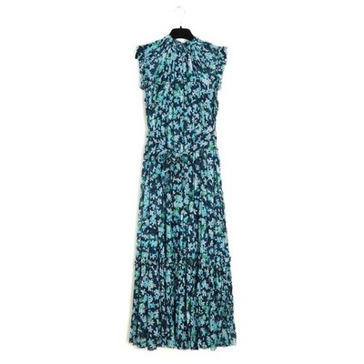 Zimmermann Blue Silk Dress FR38 Flower Silk Chiffon Smocked Maxi Dress UK10 US8