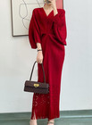 Issey Miyake pleated loose bat-sleeve V-neck fishtail fringed long Red — photo 3
