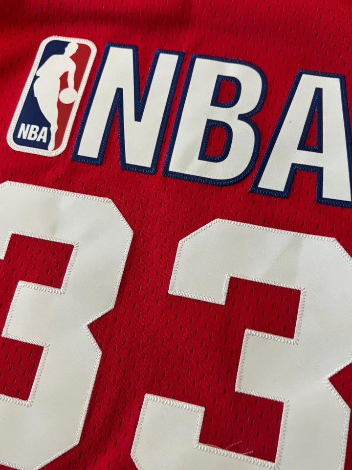 拉里·伯德球衣男式大号红色阿迪达斯硬木经典全明星赛缝合 — 第 3/4 张图片