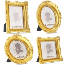 4 Pcs Small Gold Picture Frames Vintage Mini Photo Frames Oval Baroque Antiqu...