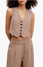AllSaints Deri Lyn Cropped Vest Size 2 Pink - Doe Brown Linen Blend NWT