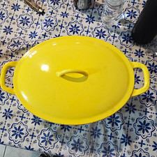 Descoware Yellow Enamel Cast Iron Oval Casserole Dish w/ Lid, Belgium