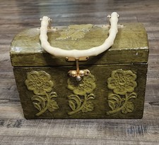 Vintage Carved Wooden Purse Green Some Knicks, See Pictures SHLF
