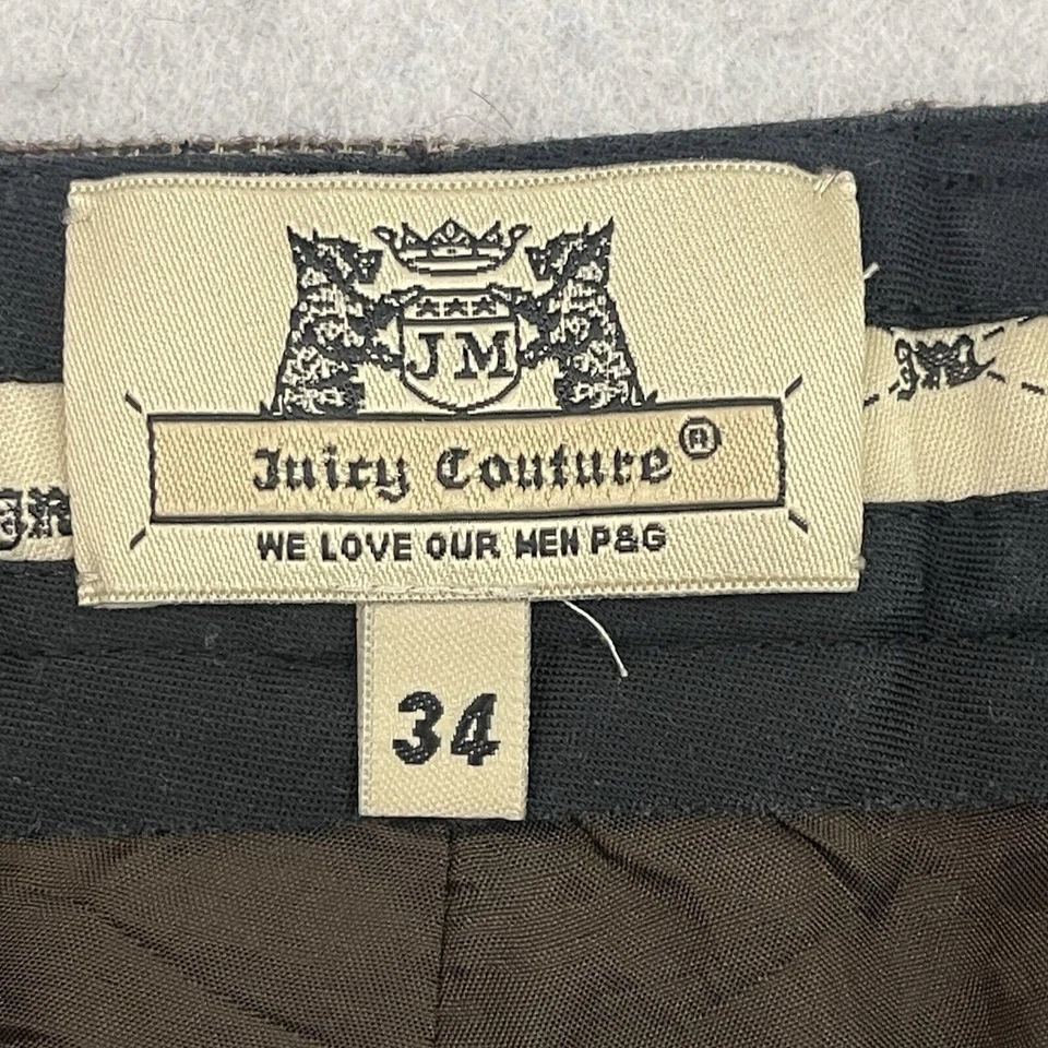Juicy Couture Pants Womens Size 34 Brown Plaid Wool Tweed Wide Leg Side Zip Hem - Image 2 of 4