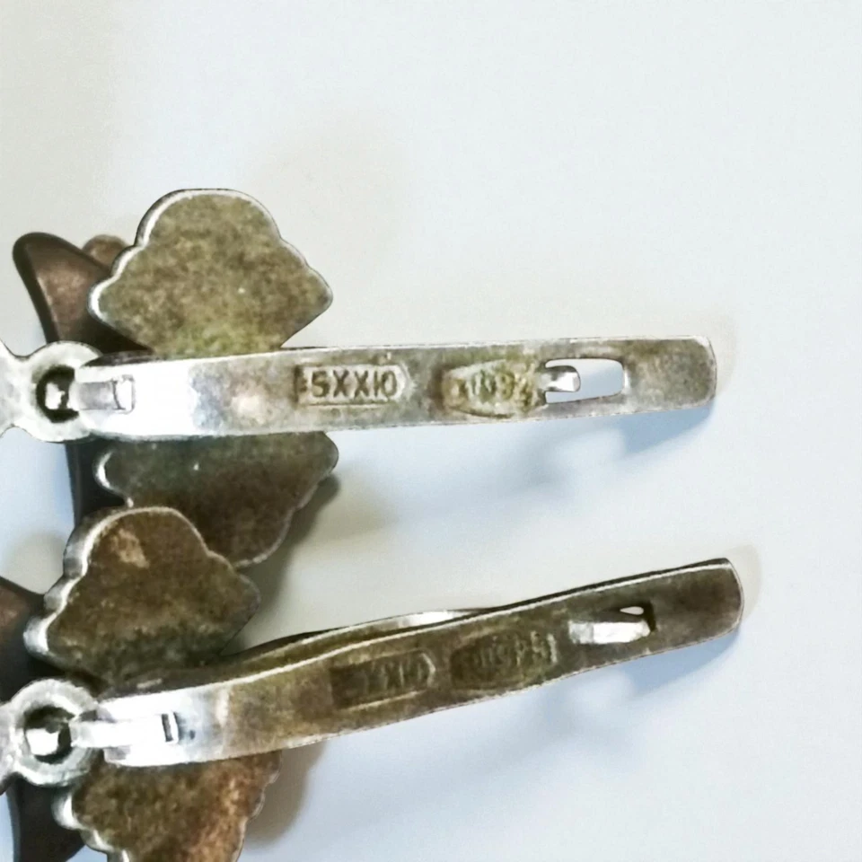 Orecchini vintage in argento sterling 875 con tormalina e strass - eleganti Han - Immagine 2 di 4