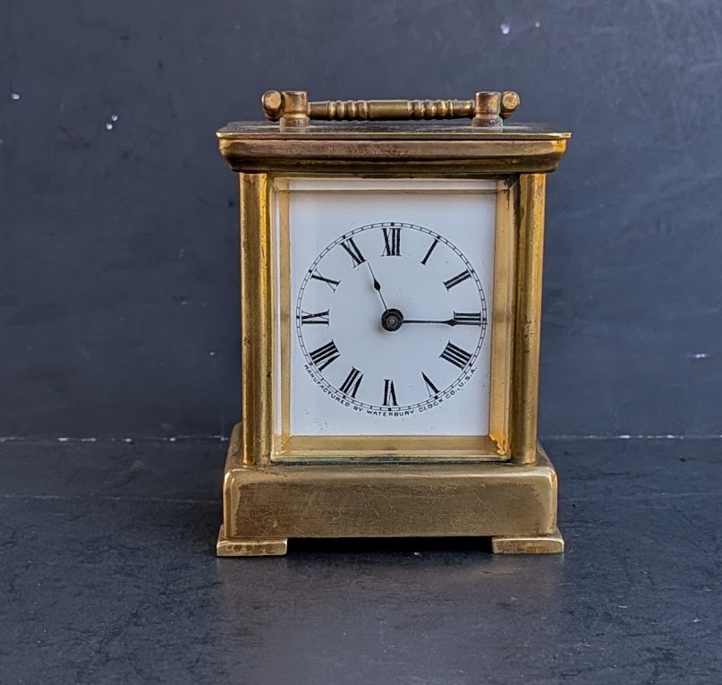 Small Antique Waterbury Brass Alarm Carriage Clock
