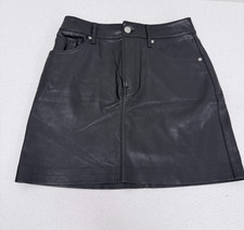 Express Black Genuine Leather Mini Skirt Women's Size 2 High Waisted A-Line