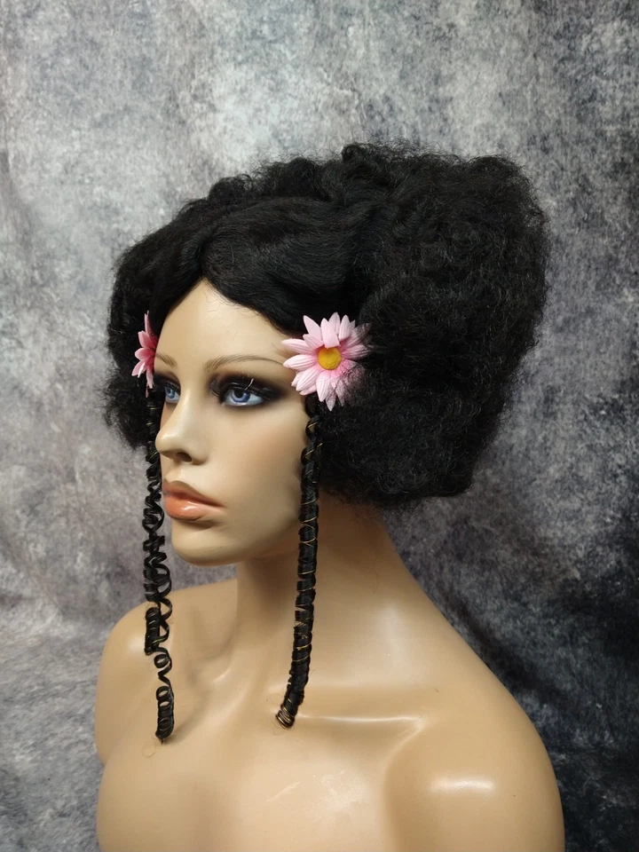 Peluca Polinesia Rosa Margarita Hippie Afro Años 60 Woodstock Disco Island Gal FlowerChild Foto 3 de 4