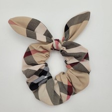 Hair Scrunchie Beige Plaid Tartan Check Upcycled Burberry Fabric Handmade