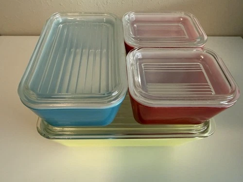 Vintage Pyrex Primary Colors 8 Piece 501, 502, 503 Refrigerator Dishes & Lids