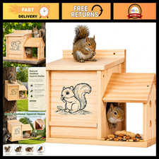 Outdoor Wooden Squirrel House Nesting Box for Trees - Backyard Wildlife Shelter