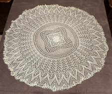 Antique 48" Round Tablecloth Bobbin Needle and Fillet Lace 725