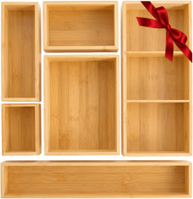 Adjustable Bamboo Drawer Organizer Set of 6 for Home, Office  Kitchen