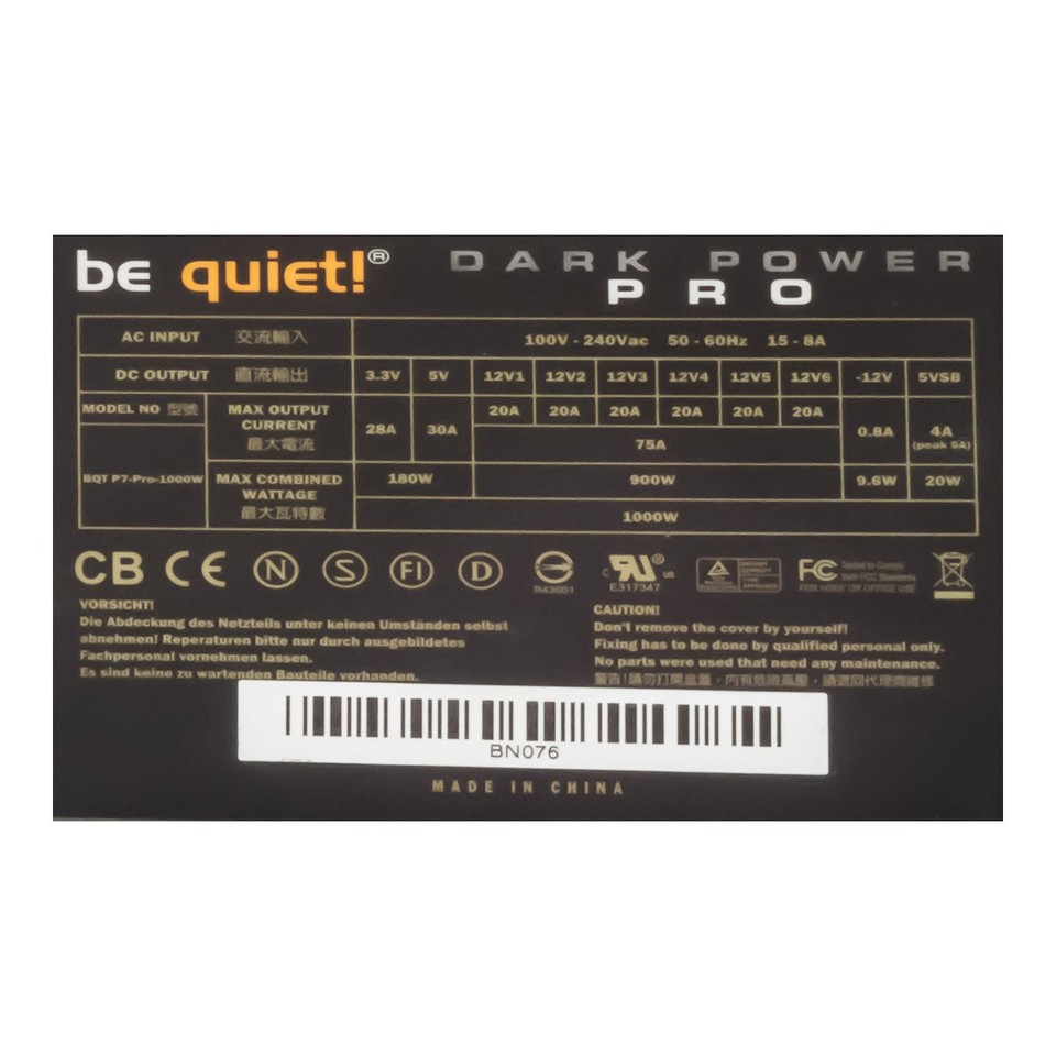 Be Quiet! BQT P7-Pro-1000W 1000W ATX 20+4-Pin ATX12V PCIe SATA Molex ...