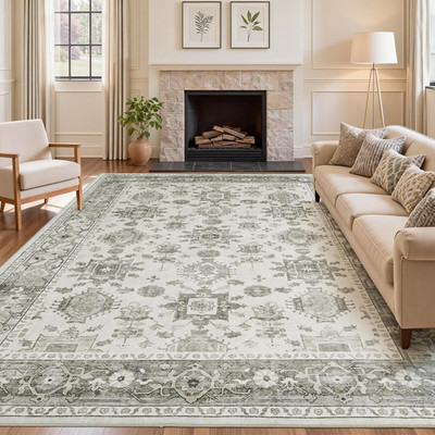 Boho Vintage 6X9 Washable Area Rug for Living Room, Dining & Kids Room Decor