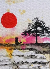 Aceo Original Mixed Media Cat Card1