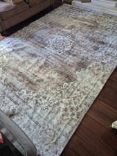 Large Rug Vintage Look Neutral Colour Washable Size 200cm X 300cm