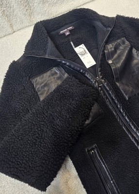  NWT MICHAEL KORS Men's Sherpa-Fleece Mixed-Media Jacket Black RP $278 XS 