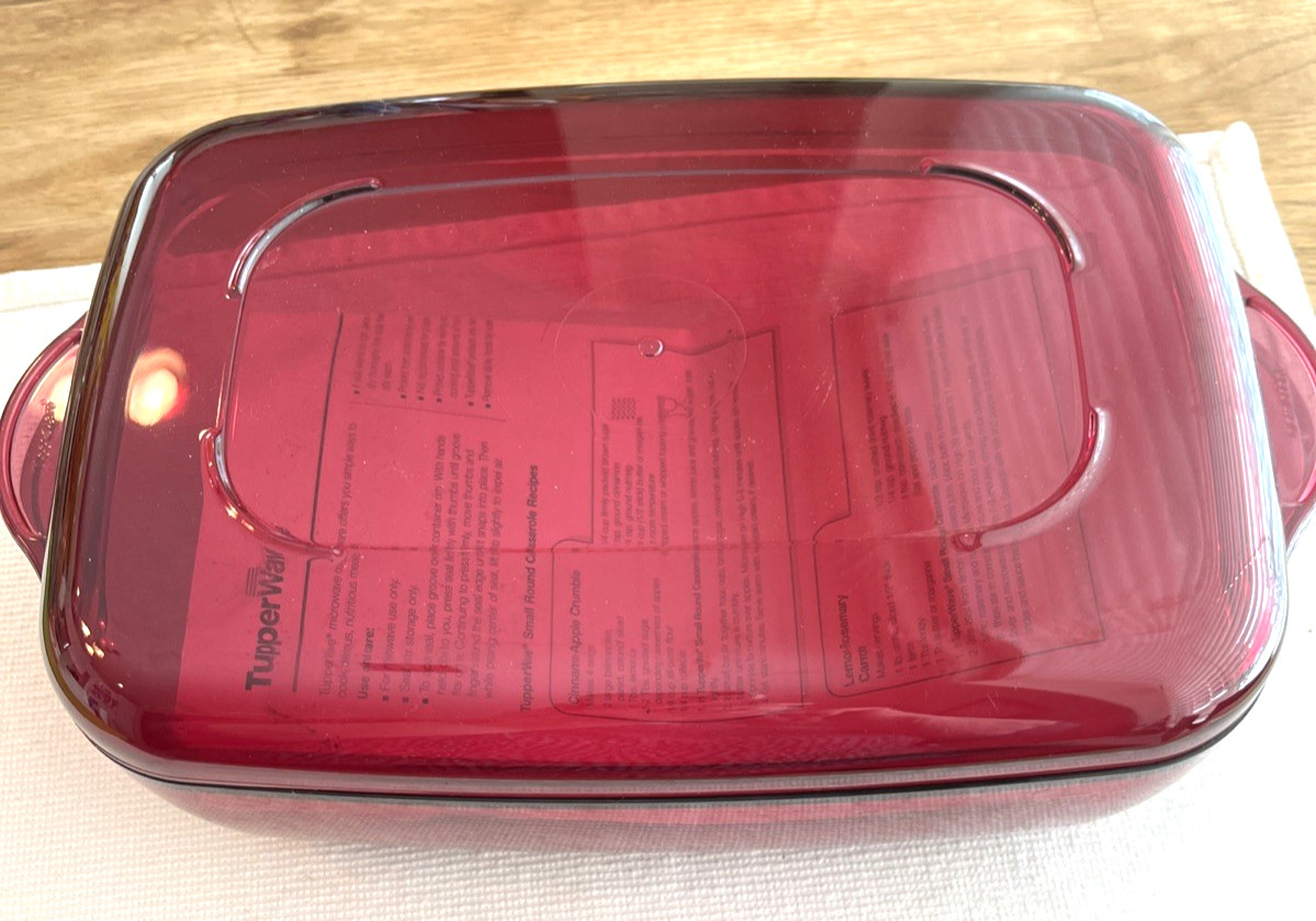 Tupperware Microwave Steamer Cookware 3 pcs Rectange 9" x 6" Cranberry w/Recipes