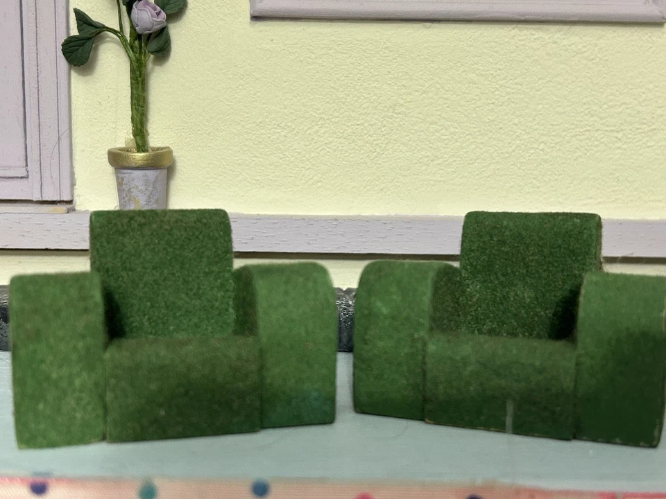 Set Of 3 Vintage Dolls House Flocked Armchairs Dol Toi - Image 2 of 3