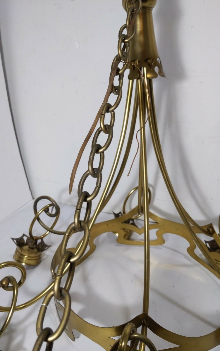 Vintage Brutalist Gothic Brass Crown Chandelier Light Empire Vintage Brutalist Gothic Brass Crown Chandelier Light Empire