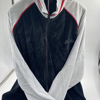 Sean John Velour Hoodie Mens 2XL XXL Black Full Zip Hop Hop Diddy Rap Y2K  2000's