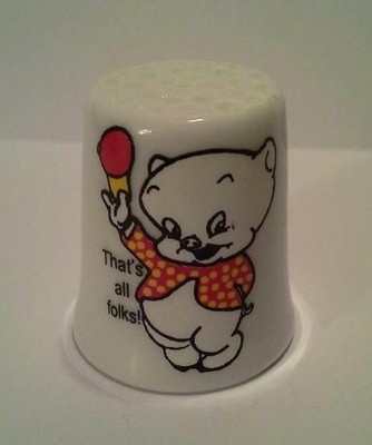 Super Nice Porky Pig That's All Folks! Collectible Porcelain Thimble