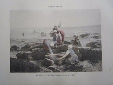 Gravure 19° Beyle : Les travailleuses de la mer (ramassage algue coquillage)