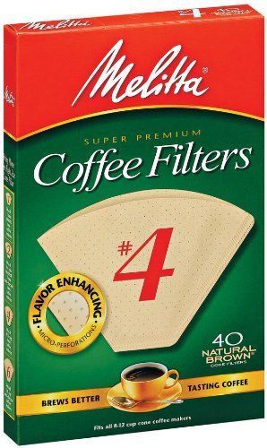 Melitta Super Premium #4 Cone Paper Coffee Filters Natural Brown, 40 Count
